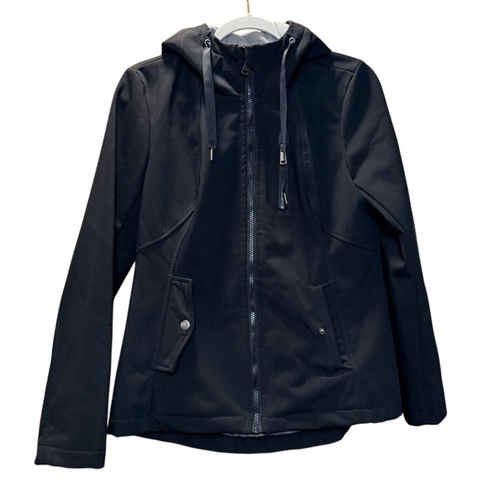 Sebby Womens Black Softshell Hooded Fleece Lined Jacket Full Zip Medium